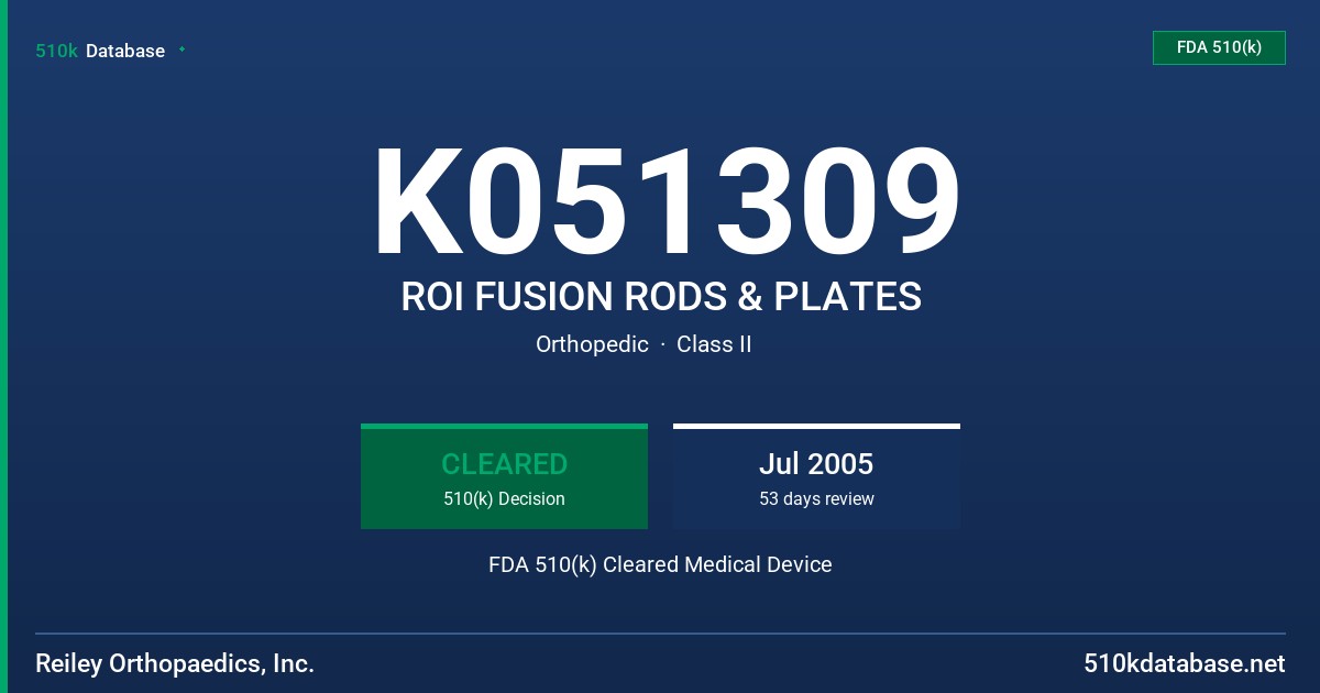 K051309 ROI FUSION RODS & PLATES FDA 510(k) Cleared Medical Device