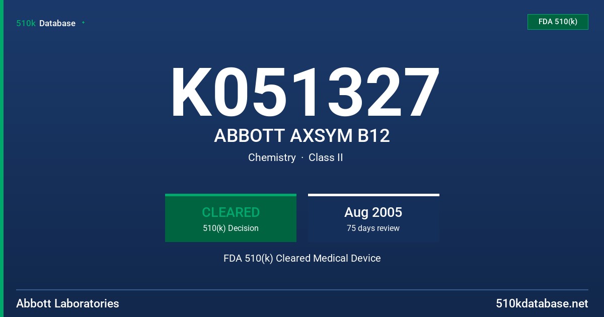 K051327 ABBOTT AXSYM B12 FDA 510(k) Cleared Medical Device