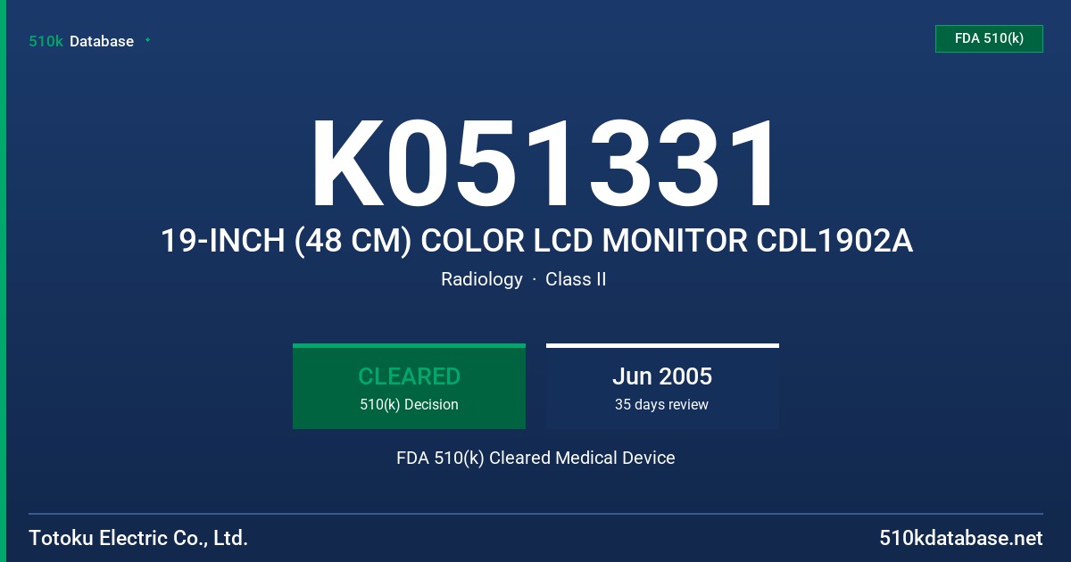 K051331 19-INCH (48 CM) COLOR LCD MONITOR CDL1902A FDA 510(k) Cleared Medical Device