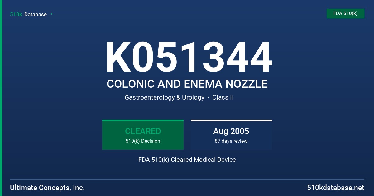 K051344 COLONIC AND ENEMA NOZZLE FDA 510(k) Cleared Medical Device