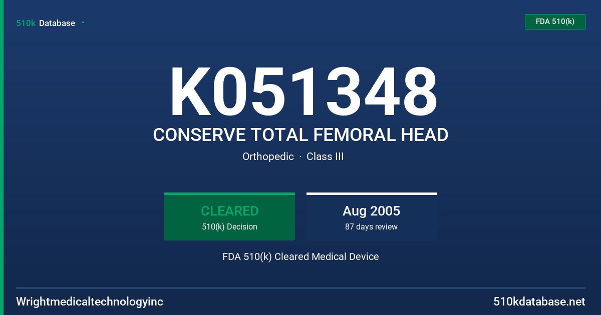 K051348 CONSERVE TOTAL FEMORAL HEAD FDA 510(k) Cleared Medical Device
