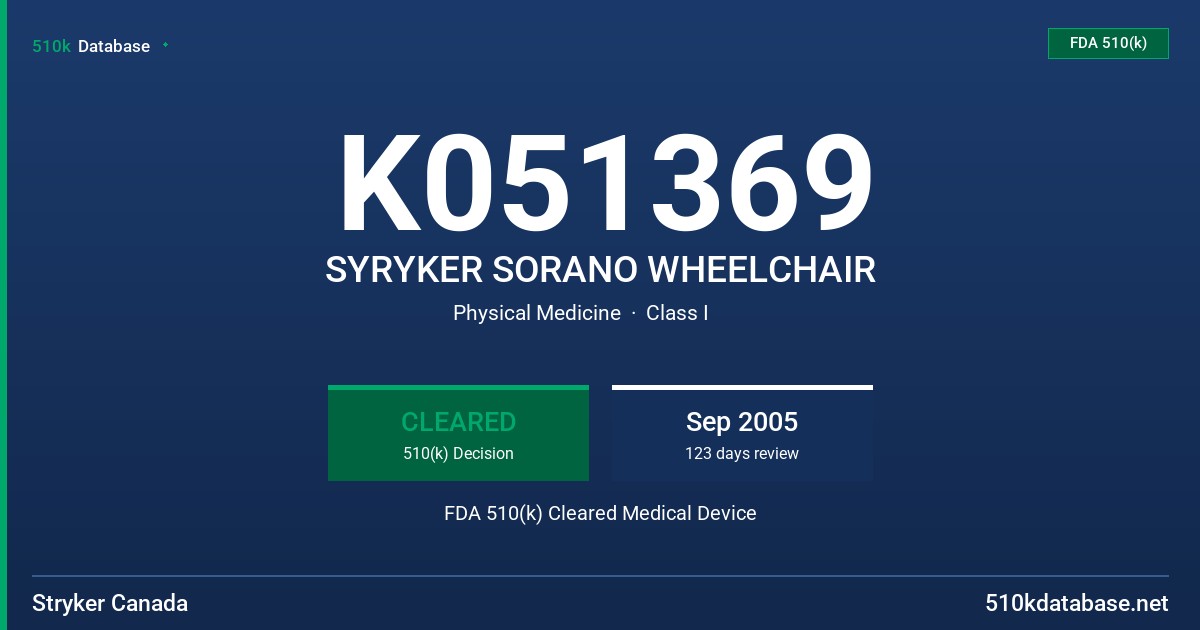 K051369 SYRYKER SORANO WHEELCHAIR FDA 510(k) Cleared Medical Device