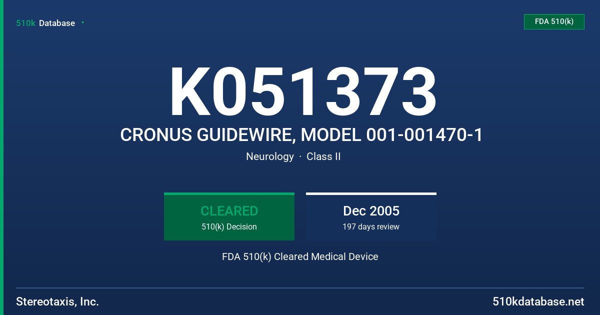 K051373 CRONUS GUIDEWIRE, MODEL 001-001470-1 FDA 510(k) Cleared Medical Device
