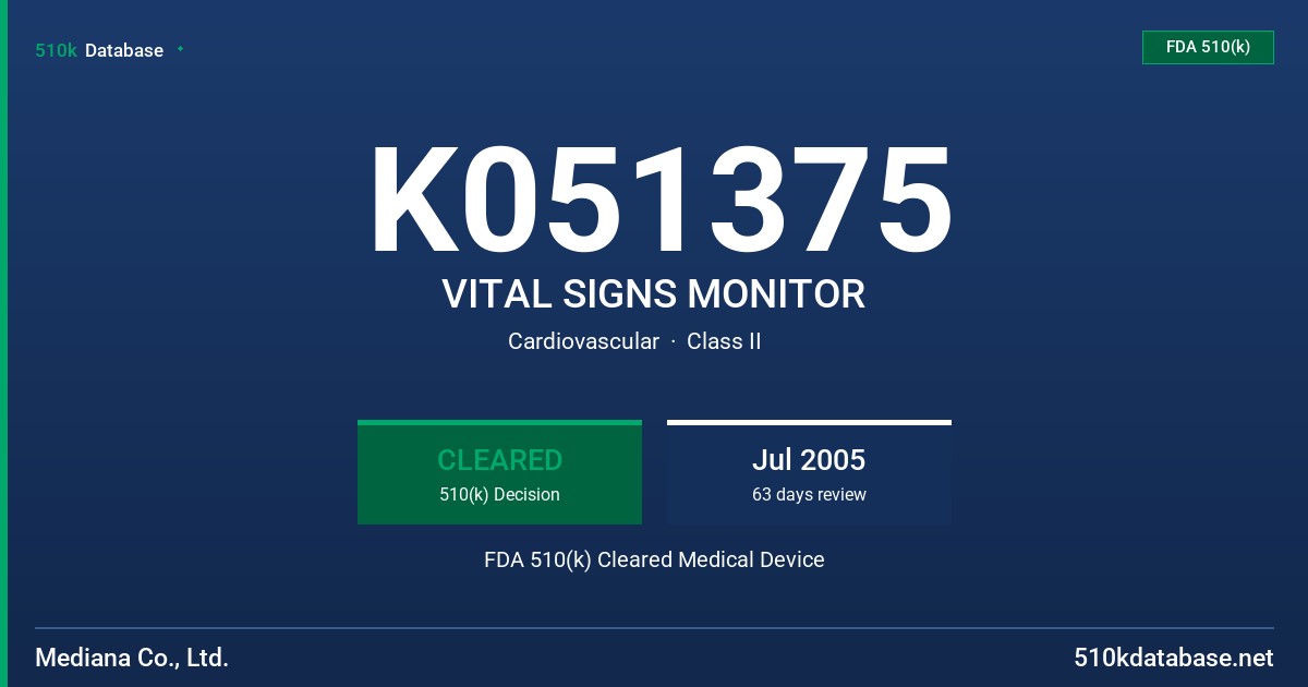 K051375 VITAL SIGNS MONITOR FDA 510(k) Cleared Medical Device