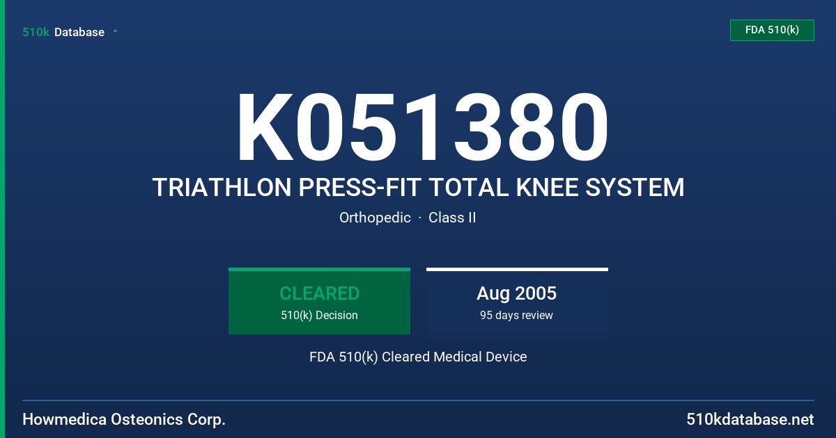 K051380 TRIATHLON PRESS-FIT TOTAL KNEE SYSTEM FDA 510(k) Cleared Medical Device