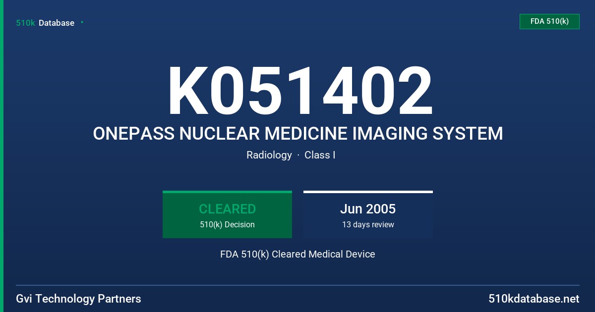 K051402 ONEPASS NUCLEAR MEDICINE IMAGING SYSTEM FDA 510(k) Cleared Medical Device