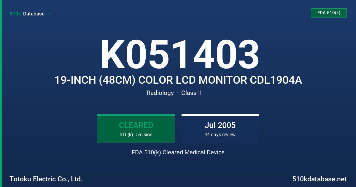 K051403 19-INCH (48CM) COLOR LCD MONITOR CDL1904A FDA 510(k) Cleared Medical Device