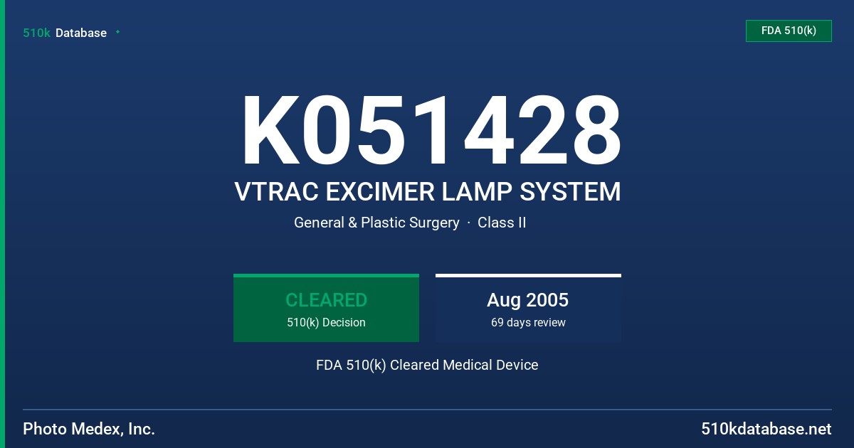 K051428 VTRAC EXCIMER LAMP SYSTEM FDA 510(k) Cleared Medical Device