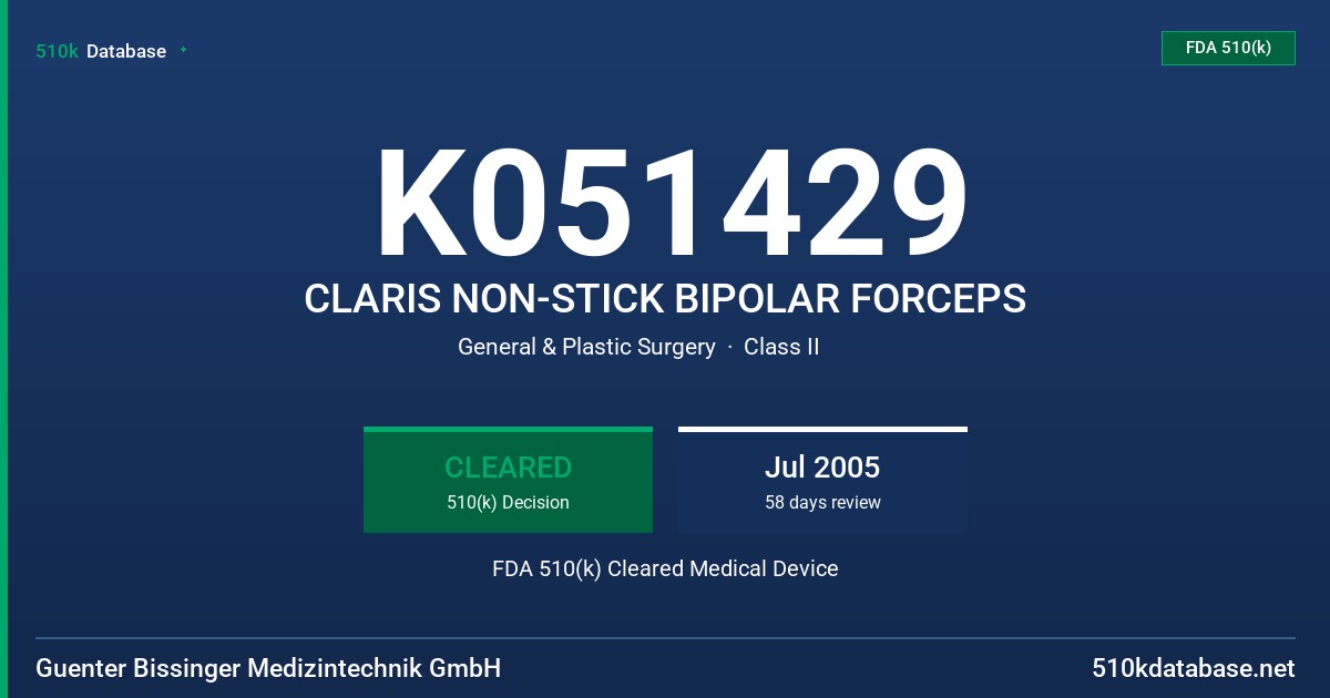 K051429 CLARIS NON-STICK BIPOLAR FORCEPS FDA 510(k) Cleared Medical Device