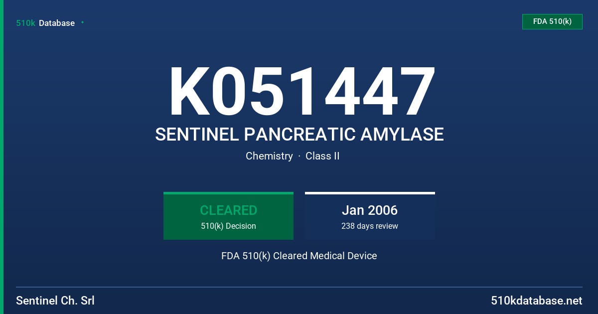K051447 SENTINEL PANCREATIC AMYLASE FDA 510(k) Cleared Medical Device