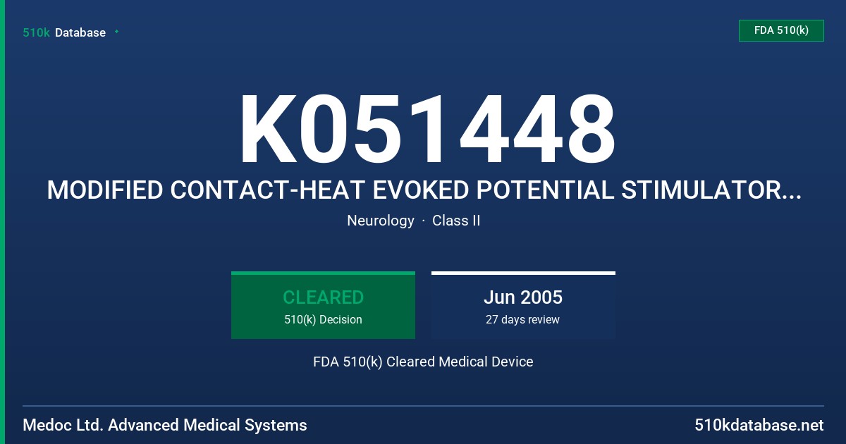 K051448 MODIFIED CONTACT-HEAT EVOKED POTENTIAL STIMULATOR (CHEPS) FDA 510(k) Cleared Medical Device