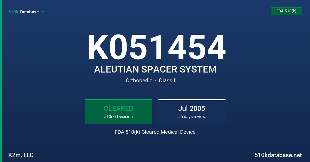 K051454 ALEUTIAN SPACER SYSTEM FDA 510(k) Cleared Medical Device