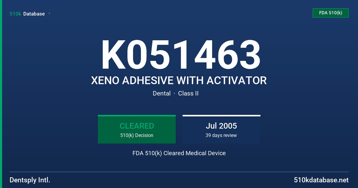 K051463 XENO ADHESIVE WITH ACTIVATOR FDA 510(k) Cleared Medical Device