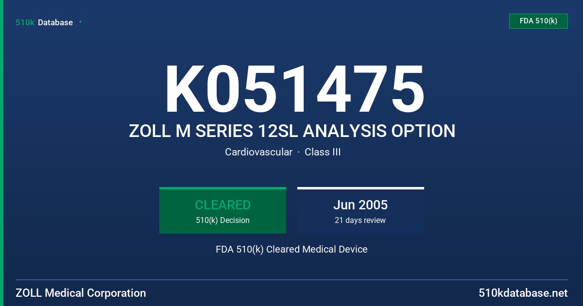 K051475 ZOLL M SERIES 12SL ANALYSIS OPTION FDA 510(k) Cleared Medical Device