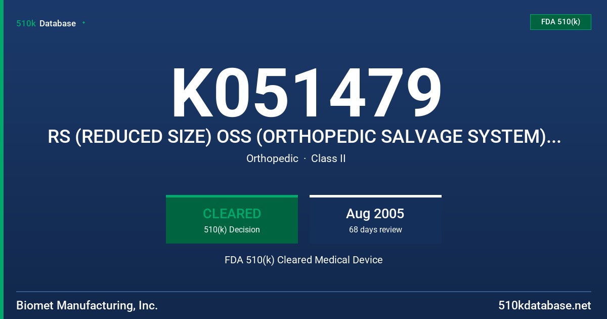 K051479 RS (REDUCED SIZE) OSS (ORTHOPEDIC SALVAGE SYSTEM) ADDITIONAL COMPONENTS FDA 510(k) Cleared Medical Device