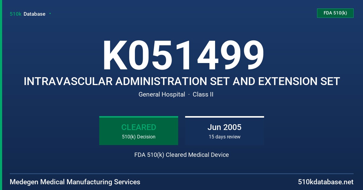 K051499 INTRAVASCULAR ADMINISTRATION SET AND EXTENSION SET FDA 510(k) Cleared Medical Device