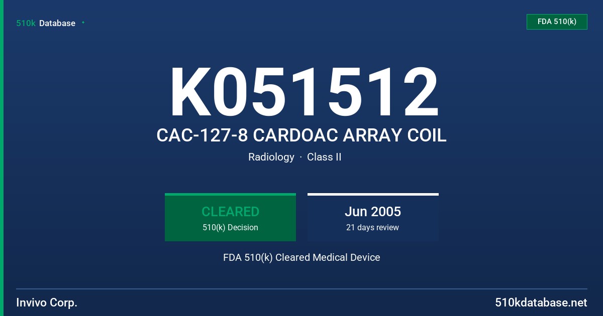 K051512 CAC-127-8 CARDOAC ARRAY COIL FDA 510(k) Cleared Medical Device