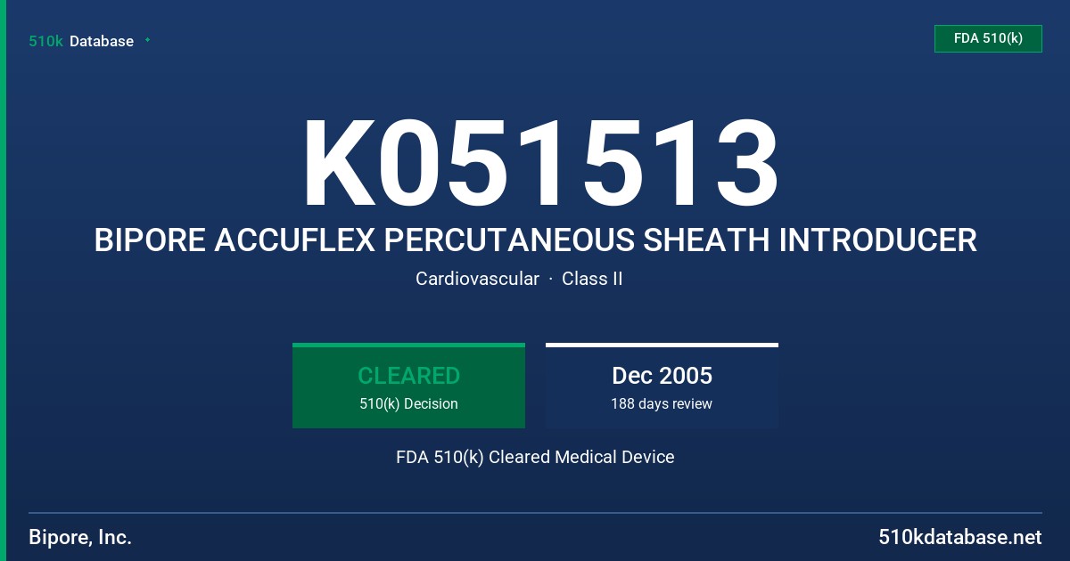 K051513 BIPORE ACCUFLEX PERCUTANEOUS SHEATH INTRODUCER FDA 510(k) Cleared Medical Device