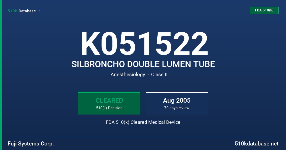 K051522 SILBRONCHO DOUBLE LUMEN TUBE FDA 510(k) Cleared Medical Device