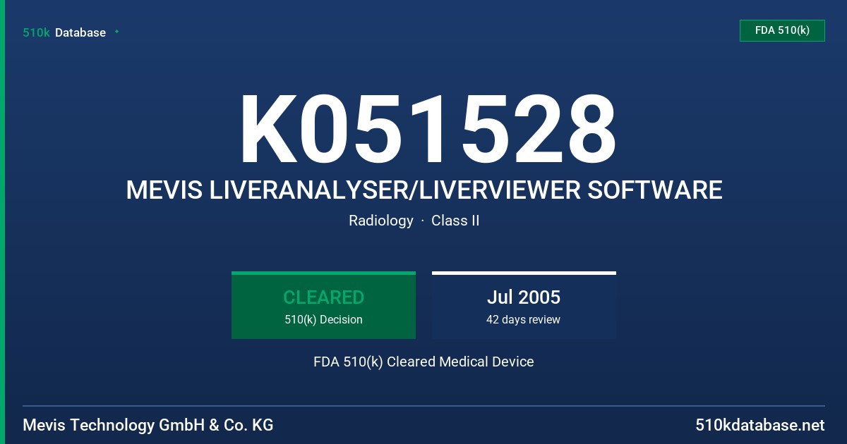 K051528 MEVIS LIVERANALYSER/LIVERVIEWER SOFTWARE FDA 510(k) Cleared Medical Device