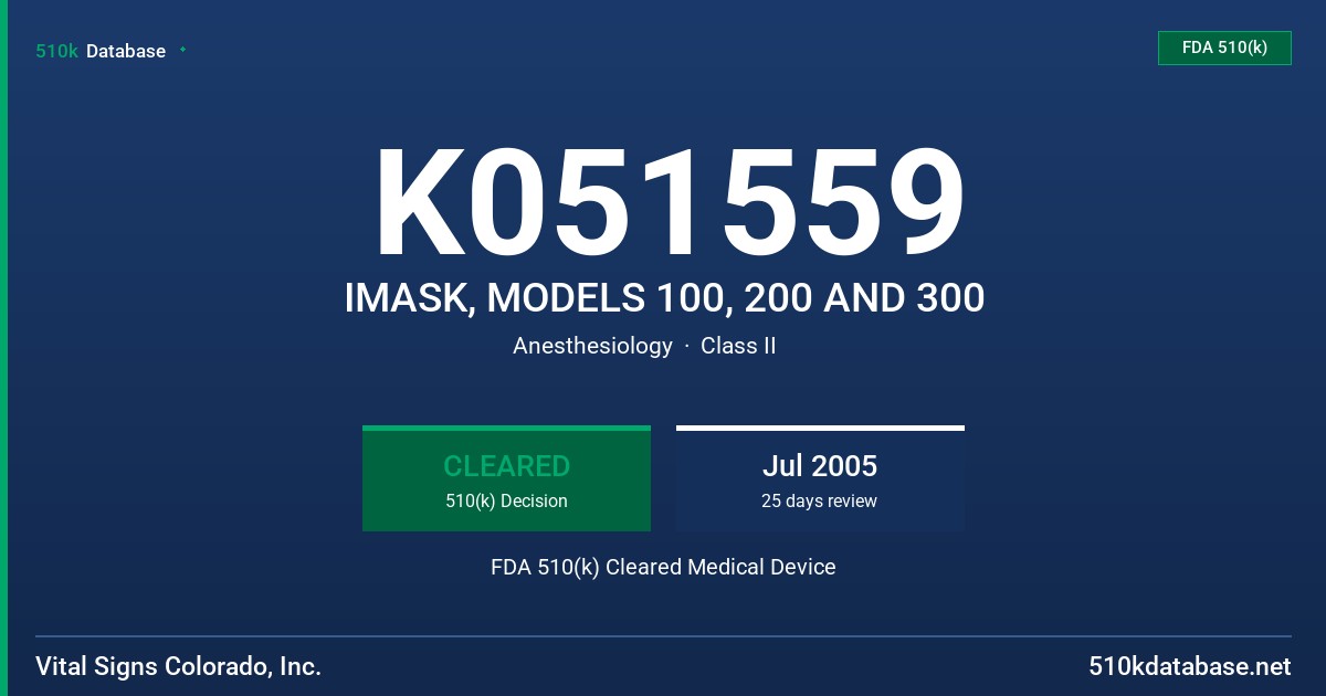 K051559 IMASK, MODELS 100, 200 AND 300 FDA 510(k) Cleared Medical Device