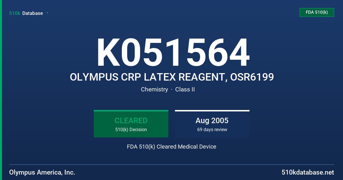 K051564 OLYMPUS CRP LATEX REAGENT, OSR6199 FDA 510(k) Cleared Medical Device