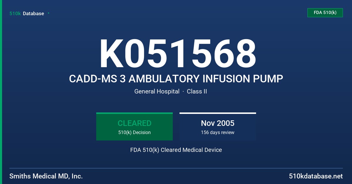 K051568 CADD-MS 3 AMBULATORY INFUSION PUMP FDA 510(k) Cleared Medical Device