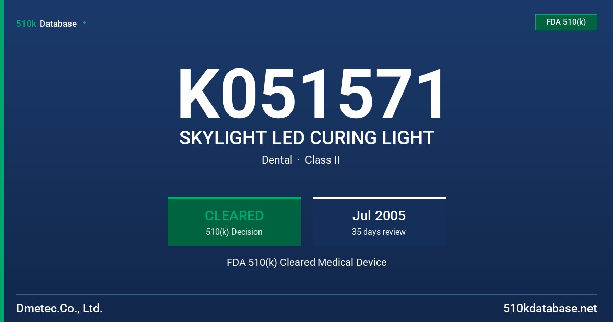 K051571 SKYLIGHT LED CURING LIGHT FDA 510(k) Cleared Medical Device