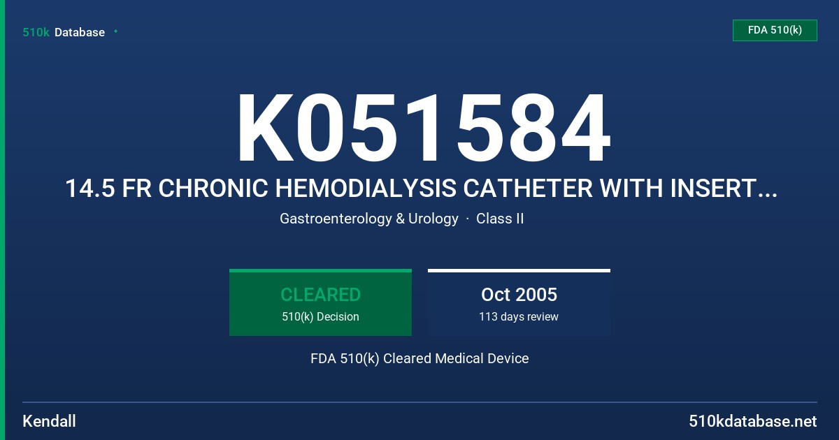 K051584 14.5 FR CHRONIC HEMODIALYSIS CATHETER WITH INSERTION STYLETS ACCESSORY FDA 510(k) Cleared Medical Device