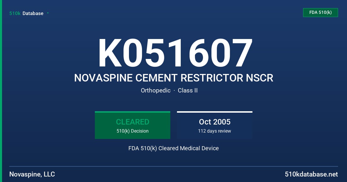 K051607 NOVASPINE CEMENT RESTRICTOR NSCR FDA 510(k) Cleared Medical Device