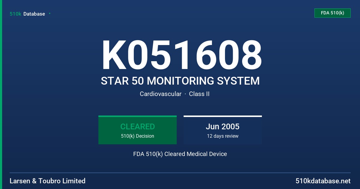 K051608 STAR 50 MONITORING SYSTEM FDA 510(k) Cleared Medical Device