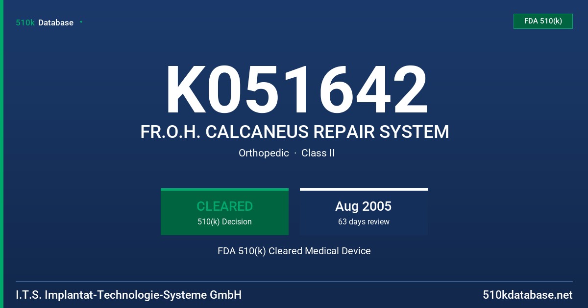 K051642 FR.O.H. CALCANEUS REPAIR SYSTEM FDA 510(k) Cleared Medical Device