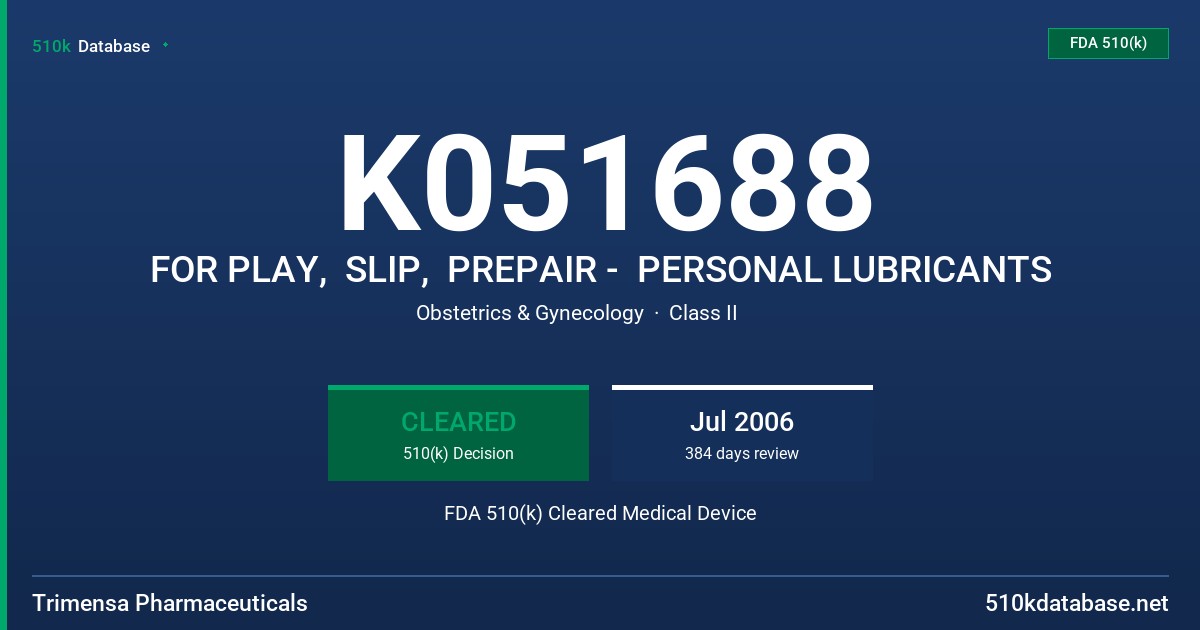 K051688 FOR PLAY,  SLIP,  PREPAIR -  PERSONAL LUBRICANTS FDA 510(k) Cleared Medical Device