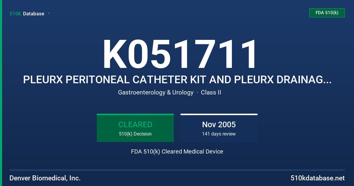 K051711 PLEURX PERITONEAL CATHETER KIT AND PLEURX DRAINAGE KITS FDA 510(k) Cleared Medical Device
