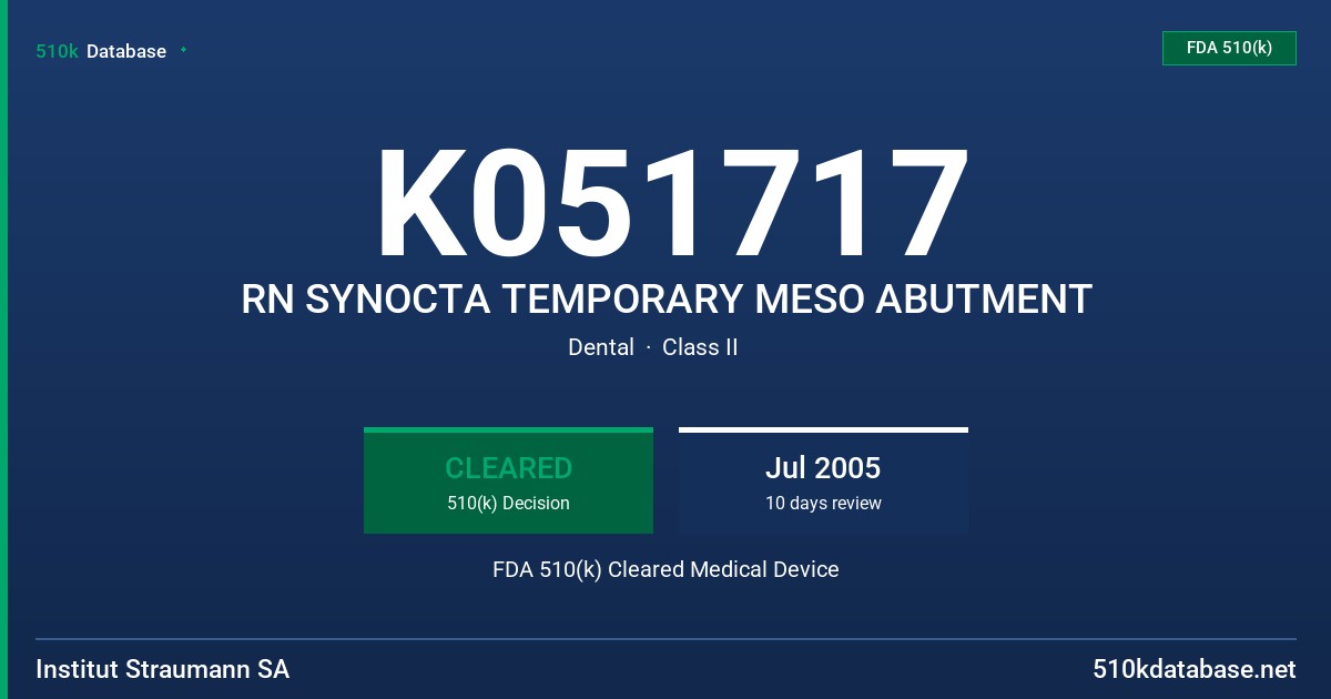 K051717 RN SYNOCTA TEMPORARY MESO ABUTMENT FDA 510(k) Cleared Medical Device