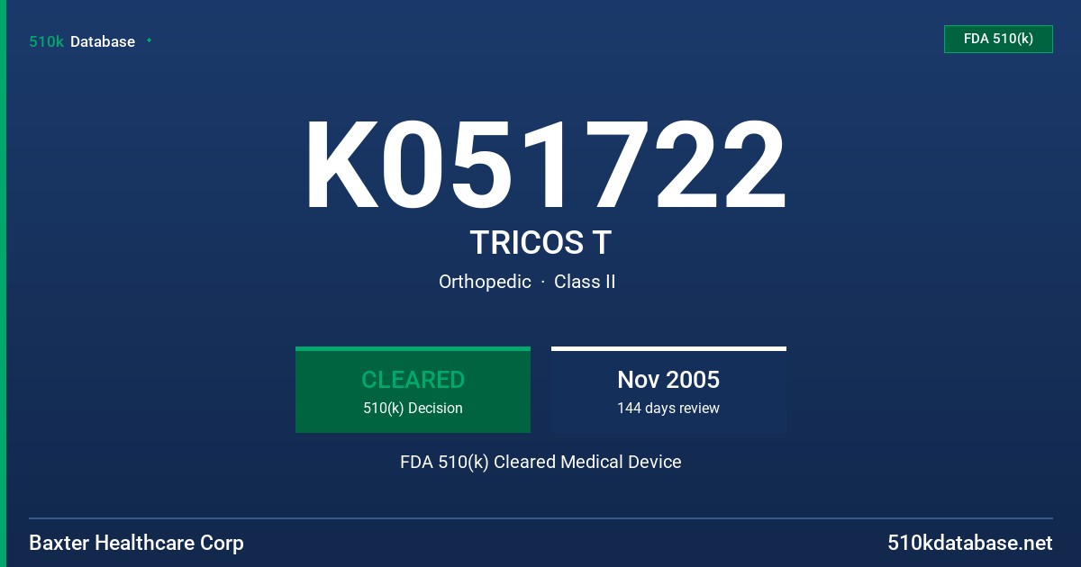 K051722 TRICOS T FDA 510(k) Cleared Medical Device
