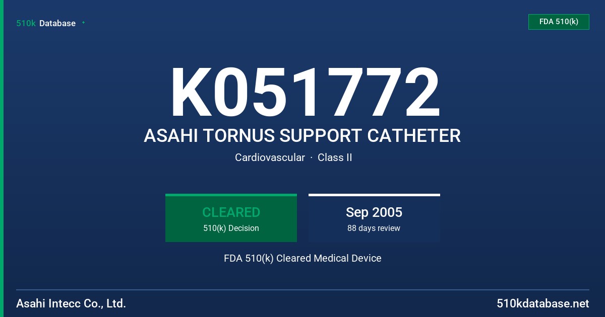 K051772 ASAHI TORNUS SUPPORT CATHETER FDA 510(k) Cleared Medical Device