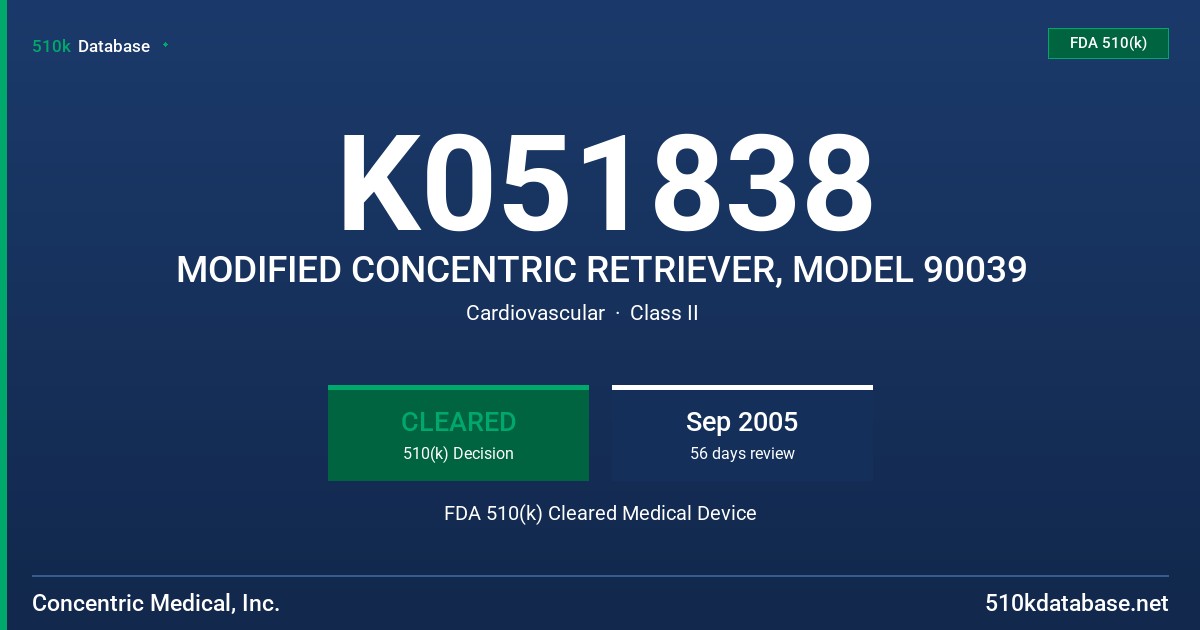 K051838 MODIFIED CONCENTRIC RETRIEVER, MODEL 90039 FDA 510(k) Cleared Medical Device