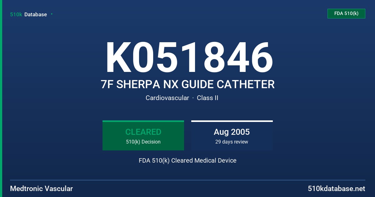 K051846 7F SHERPA NX GUIDE CATHETER FDA 510(k) Cleared Medical Device