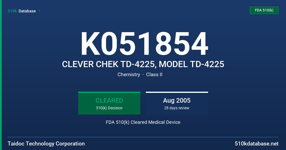 K051854 CLEVER CHEK TD-4225, MODEL TD-4225 FDA 510(k) Cleared Medical Device