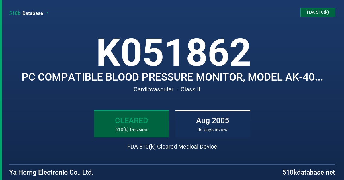 K051862 PC COMPATIBLE BLOOD PRESSURE MONITOR, MODEL AK-4000TU, BP-410U, BP-410R FDA 510(k) Cleared Medical Device
