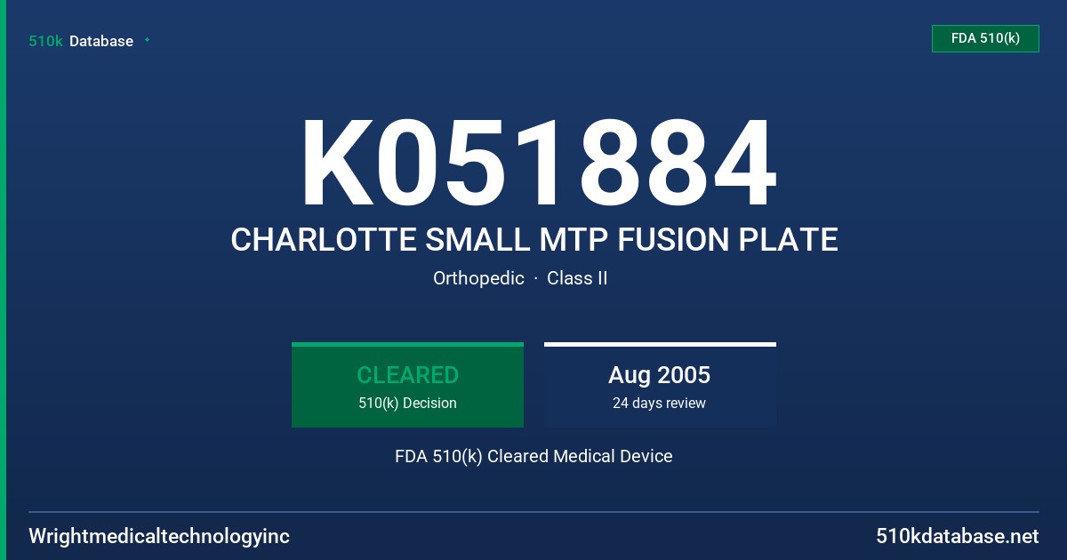 K051884 CHARLOTTE SMALL MTP FUSION PLATE FDA 510(k) Cleared Medical Device