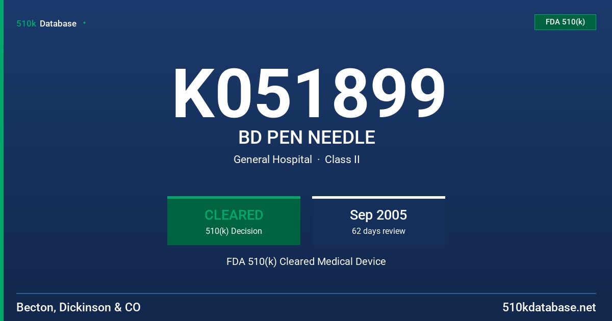 K051899 BD PEN NEEDLE FDA 510(k) Cleared Medical Device