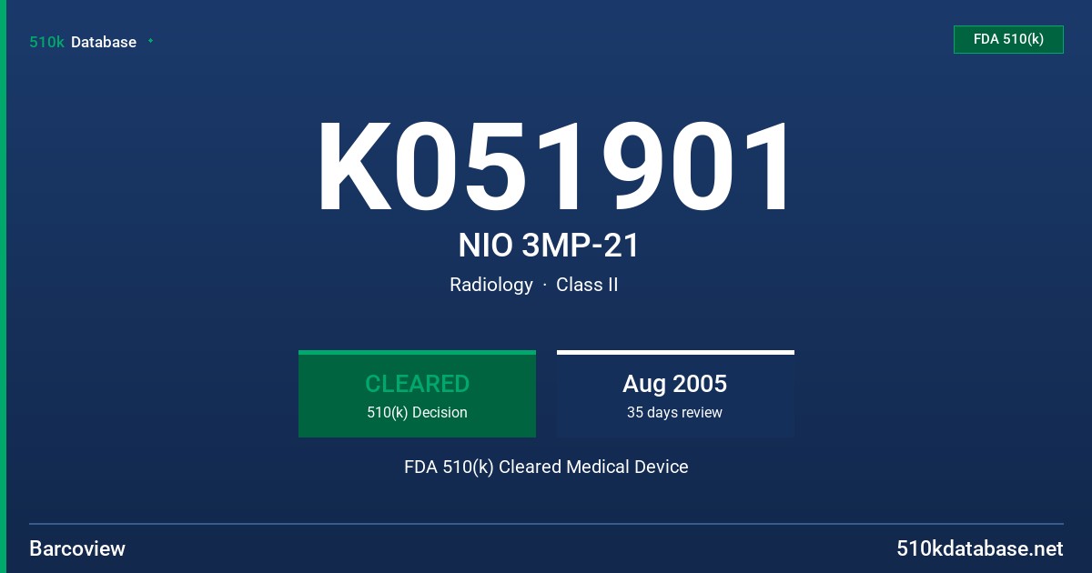 K051901 NIO 3MP-21 FDA 510(k) Cleared Medical Device