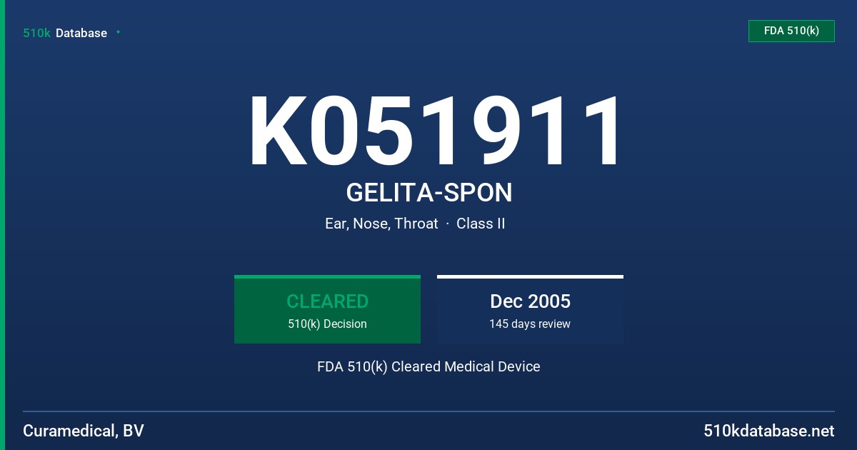K051911 GELITA-SPON FDA 510(k) Cleared Medical Device