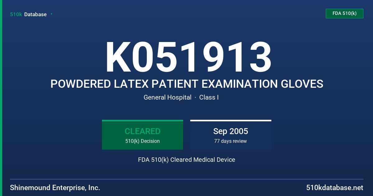 K051913 POWDERED LATEX PATIENT EXAMINATION GLOVES FDA 510(k) Cleared Medical Device