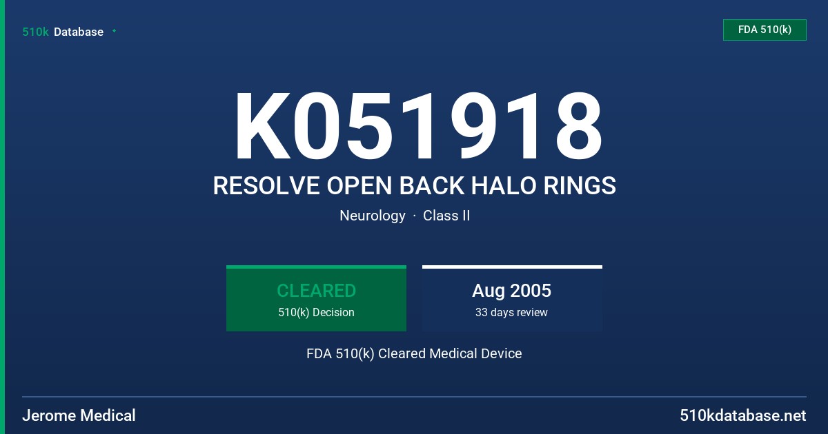 K051918 RESOLVE OPEN BACK HALO RINGS FDA 510(k) Cleared Medical Device