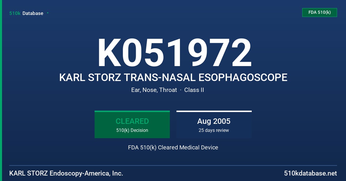 K051972 KARL STORZ TRANS-NASAL ESOPHAGOSCOPE FDA 510(k) Cleared Medical Device