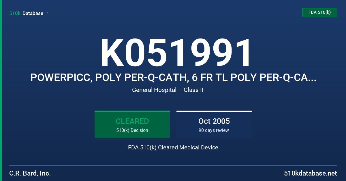 K051991 POWERPICC, POLY PER-Q-CATH, 6 FR TL POLY PER-Q-CATH, POWER HOHN AND POWER LINE FDA 510(k) Cleared Medical Device