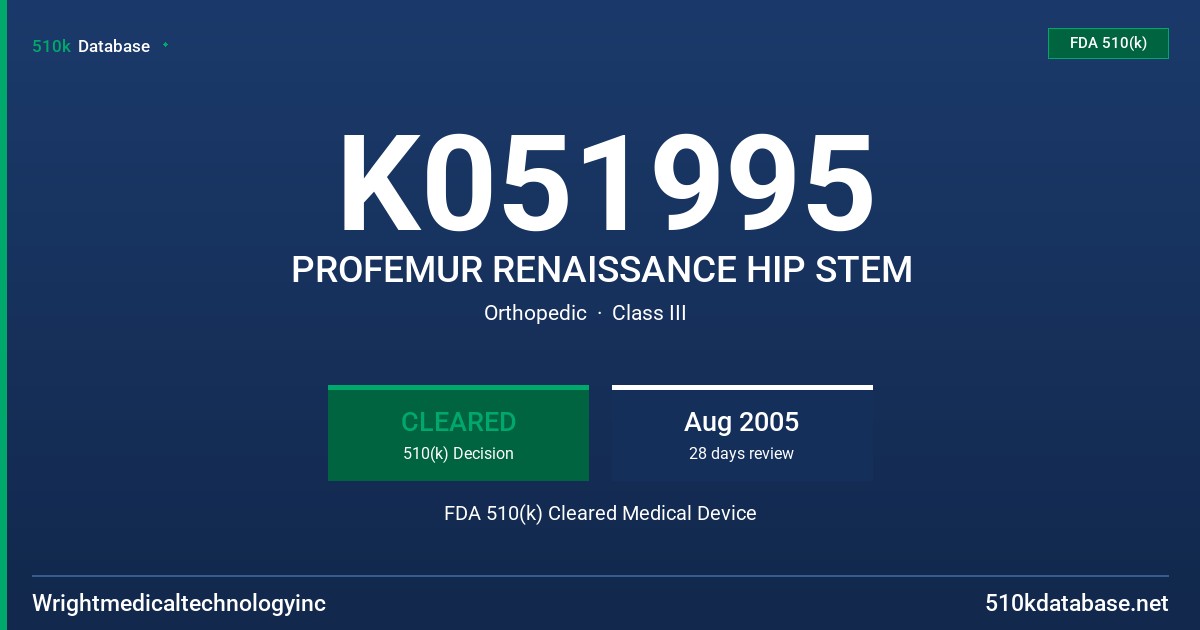 K051995 PROFEMUR RENAISSANCE HIP STEM FDA 510(k) Cleared Medical Device
